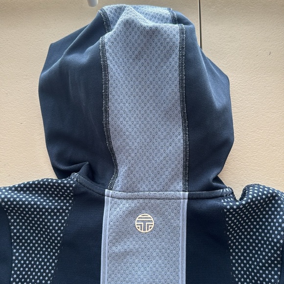 Tory Burch Sport Hoodie Seamless Navy Hooded Zip Pullover Top - Picture 10 of 16